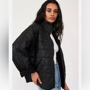 Free People Dolman Quilted Vegan Leather Jacket Black